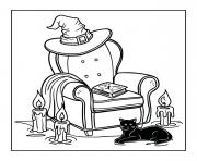 Coloriage chaise de sorciere et son chat noir