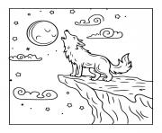 Coloriage loup hurlant devant la lune halloween