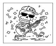 Coloriage squelette rockeur et guitare diabolique