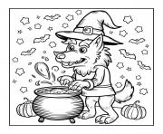 Coloriage loup garou sorcier et chaudron magique