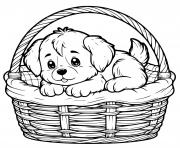 Coloriage chien mignon dans son lit