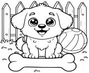 Coloriage chien puppy avec un os et un ballon pret a jouer